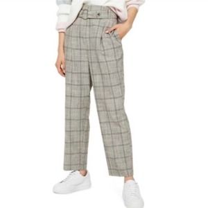 Topshop Window Pane Plaid Belted Cropped Straight Leg Trouser Pants Size 6